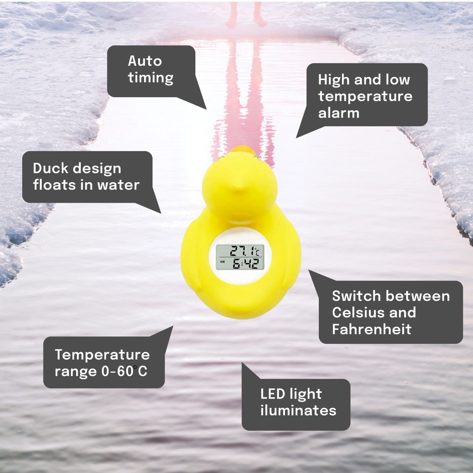 Kalm Rubber Duck with Thermometer and Timer - Cold Plunge Thermometer