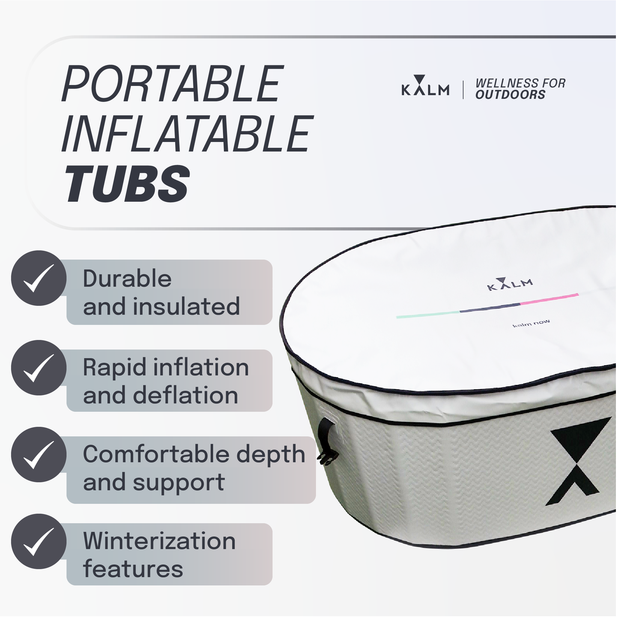 Kalm Now® Inflatable Cold Plunge Tub - Fully Insulated and Portable